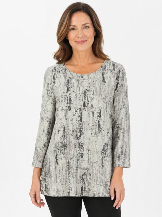 Eileen Fisher Tops - Eileen Fisher Tunic Size Medium Gray Abstract Artsy Long Sleeve Quiet Luxury
